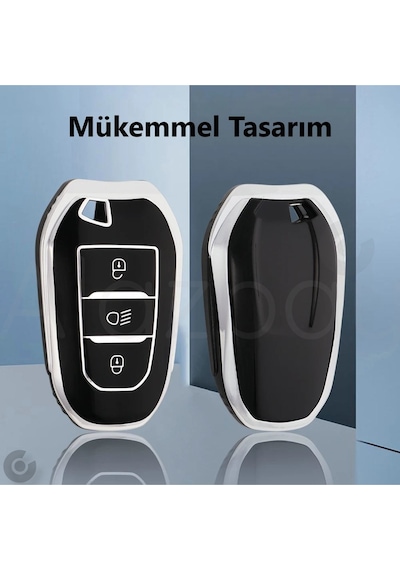 Peugeot 2008 3008 4008 5008 208 308 408 508 Rifter Tpu Anahtar Kılıfı Siyah Gümüş