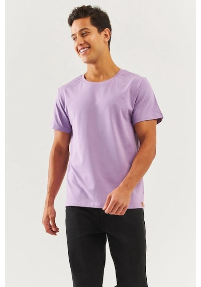 Erkek Oversize Rahat %100 Pamuklu Penye Bisiklet Yaka Kısa Kol Basic T-shirt Lila