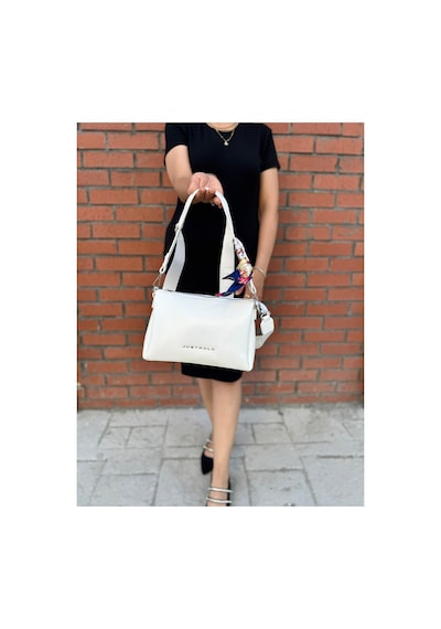 Just Polo Kadın Premium Şal Detaylı Yumuşak Deri Ayarlanabilir Askılı Çapraz El Ve Omuz Çantası Ebat : 28 X 18 Cm Rugan Beyaz