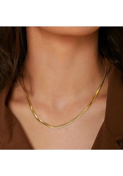 İtalyan Ezme Çelik Zincir Kolye Gold Renk Çelik Kolye Unisex Ürün Çok Renkli