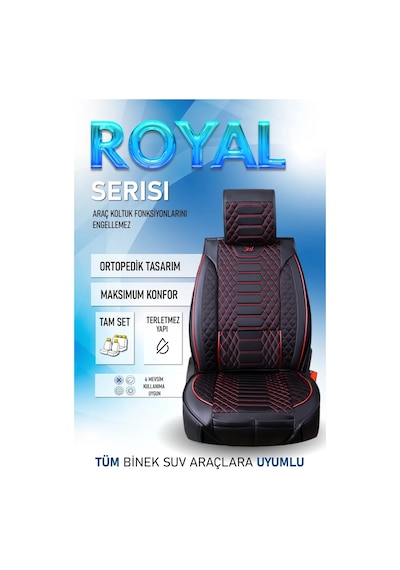 Fiat Tipo Uyumlu Lüks Deri Oto Koltuk Kılıfı Ön Arka Takım Set Siyah Kırmızı Royal Model Fs