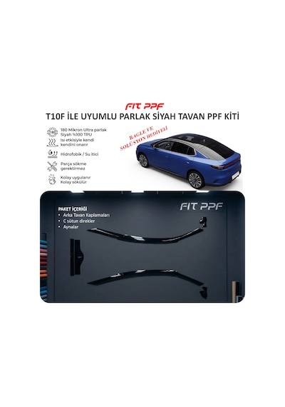 T1of İle Uyumlu Hazır Kesim Parlak Siyah Tavan Ppf Kit, 210 Mikro