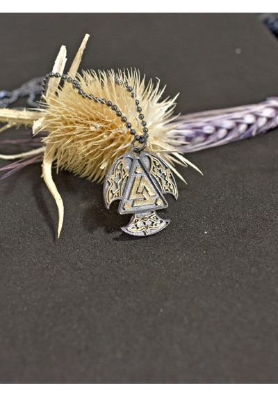 Antik Germen Valknut Erkek Gümüş Kolye Gold - Gümüş