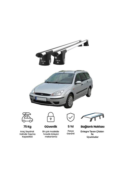 Trio-ıı Ford Focus Kombi 1998-2004 Kilitli Ara Atkı 120cm Port Bagaj Tavan Barı
