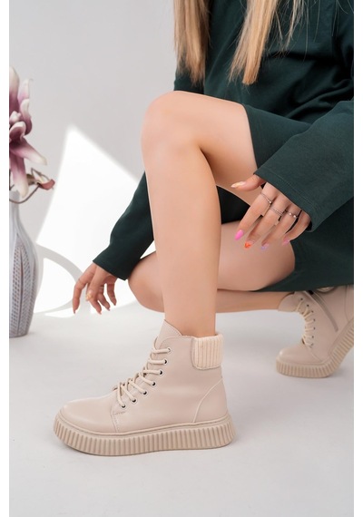 Nesilshoes Nesil Shoes Ermod 401 Bej Kadın Postal Bot