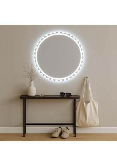 90x90 Cm Luna Dot Led Banyo Aynası Dimming Touch Sensörlü Beyaz Işık 6500k Beyaz