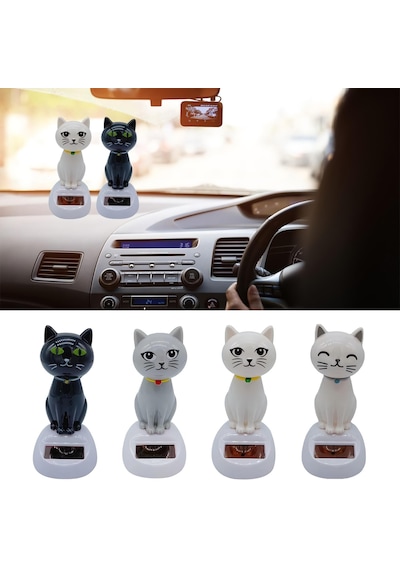 Solar Güneş Enerjili Sallanan Dans Eden Kedi Figürü Araba Torpido Masaüstü Dekor Biblo 10 Cm Emoji