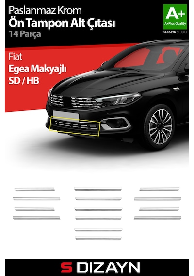 S-dizayn Fiat Egea Krom Ön Tampon Alt Çıtası Diamond Model 14 Prç. 2020 Üzeri Parlak Krom A+ Kalite