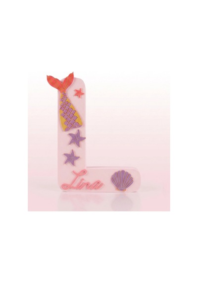 Kişiye Özel Denizkızı Temalı Bebek İsim Harfi 3d Baskı, 25 Cm Kız Bebek Pembe