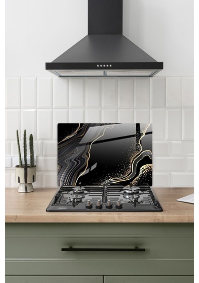 Gökçeoğlu Cam Ocak Arkası Koruyucu Cam Koruyucu Tezgah Ankastre Arkası Nero Gold 40cm X 60cm Çok Renkli