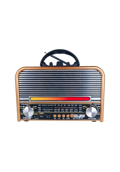 Ns-6678 Retro, Nostaljik, Ahşap Led Işıklı Müzik Seti Fm Radyo Usb Mp3 Player Bluetooth Hoparlör Tasarım-447