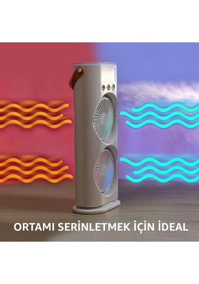 Robeve 2 Fanlı Vantilatör Buharlı Fan -şarjlı, Kompakt, Ayarlanabilir , Soğutucu Fan ,buharlı Nemlendirici, Eşsiz Tasarım, Hız Seçenekleri , Led Aydınlatma, Gece Lambası