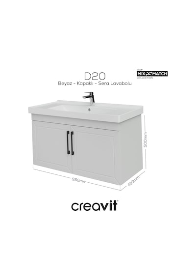 Creavit D20 100 Cm Kapaklı Lavabo Dolabı Beyaz Lake Kapak Beyaz