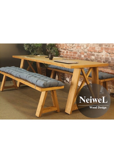 Neiwel Dios Doğal Ahşap Banklı Toplantı Masasıı x 80 x 220 Açık Ceviz