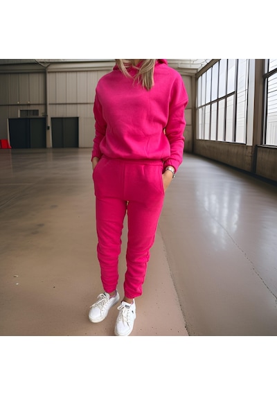 Ceyss Design Oversize İki İplik Şardonlu Beli Lastikli Kadın Eşofman Takımı-fuşya Fuşya