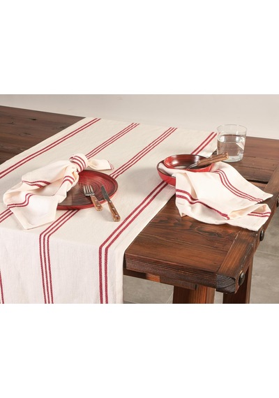 Chantilly Kırmızı Çizgili Pamuk Runner 50x150cm Açık Bej