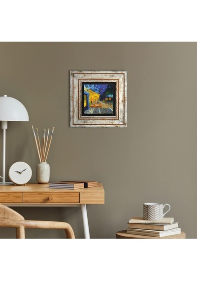 Lexroo Van Gogh Kafe Terasta Gece Taş Duvar Tablosu - Çerçeveli Taş Tablo - Dekoratif Duvar Sanatı
