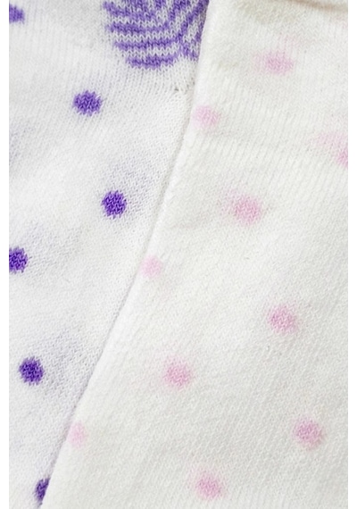 Cocole Socks Kız Bebek Patik Çorabı 2 Li Set Pamuklu Beyaz Zemin Üzeri Lila & Pudra Pembe Puantiye Y Çok Renkli