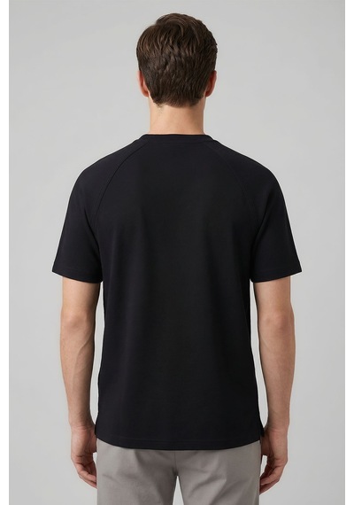 Siyah Rahat Form Esnek Nefes Alabilir Erkek T-shirt - 88495