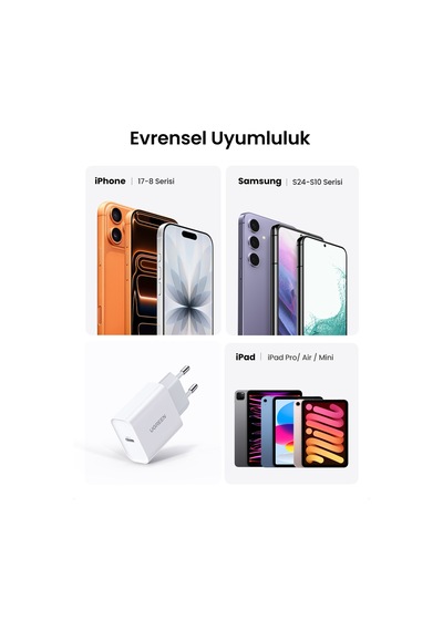 Ugreen 20w Hızlı Şarj Cihazı Qc Pd Hızlı Şarj Cihazı 1xusb-c, Beyaz, 60450