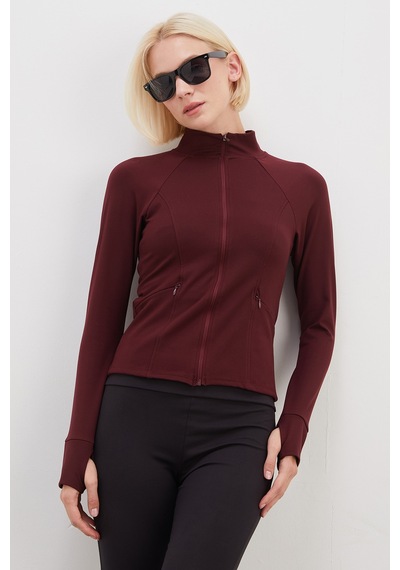 Fullamoda Parmak Geçirmeli Dalgıç Kumaş Slim Fit Ceket Mürdüm