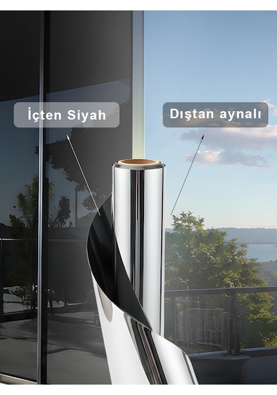 75 Cm X 5 Metre Isı Yalıtımlı 2 Ply Içten Siyah / Dıştan Aynalı Blacksilver Cam Filmi Ofis, Cam Balkon, Duşakabin