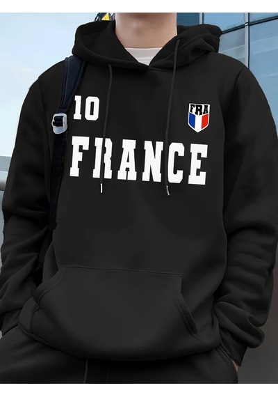 Startmore Tarzsokak Fransa Bayrağı Mektup Baskı Hoodie Erkek Kış Polar Sıcak Kazaklar Koşu Cep Kazak Sportif Gevş Siyah