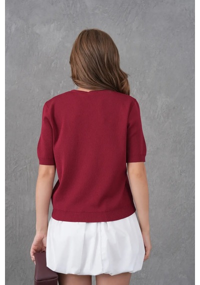 Park Karon Kadın Bisiklet Yaka Premium İplik Triko Bluz 12273 Bordo