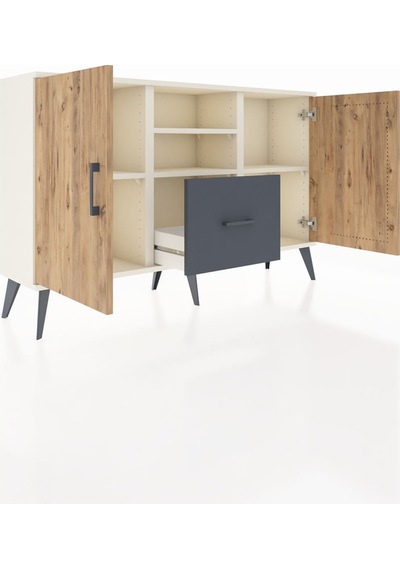 Arges Konsol 4 Raflı Tek Çekmeceli 2 Kapaklı 132x30x83 Aytaşı-çam/antrasit Çam/antrasit Arges Konsol 4 Raflı Tek Çekmeceli 2 Kapaklı 132x30x83 Aytaşı-çam/antrasit Çam/antrasit