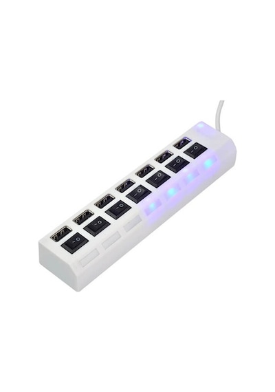 7 Port Usb Hub Çoklayıcı Anahtarlı Switch Işıklı Beyaz Adaptörlü (533634728)