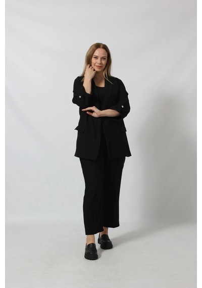Moda Berray Şık Blazer Ceket Ve Pantolon Takım Siyah