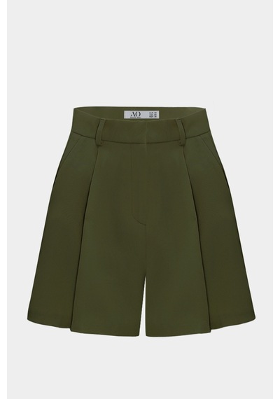 Açelyaokcu Premium Lowry Wide Leg Midi Boy Dokuma Şort Haki