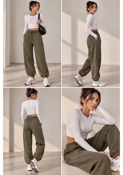 Bbbutikbasic Kadın İçi Polar Şardonlu 3 İplik Kalın Jogger Eşofman Altı My3535 Haki
