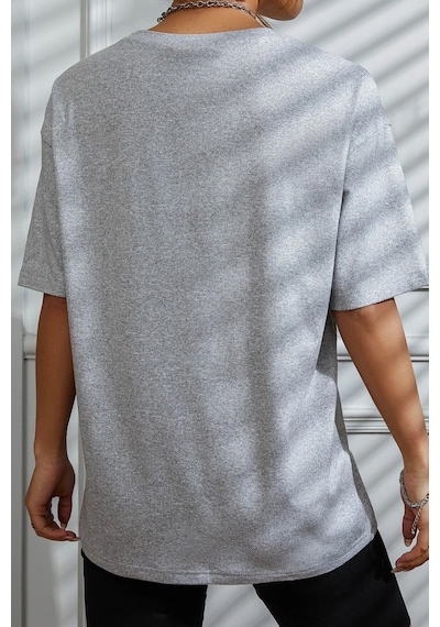 Unisex Hurry Up Tasarım Tshirt Gri