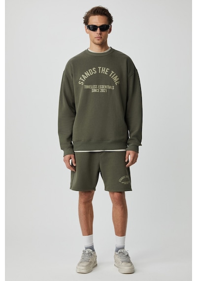 Grımelange NORTON Erkek Yuvarlak Yaka 3 İplik Haki Sweatshirt
