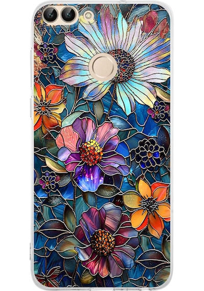 Printify Huawei P Smart İle Uyumlu Vitray Mücevher Flora Tasarımlı Şeffaf Silikon Kılıf Şeffaf