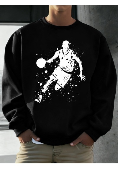 Startmore Tarzsokak Mükemmel Basketbol Oyuncusu Baskılı Erkekler Kapüşonlu Üst Klasik Sıcak Günlük Kazaklar Rahat Siyah