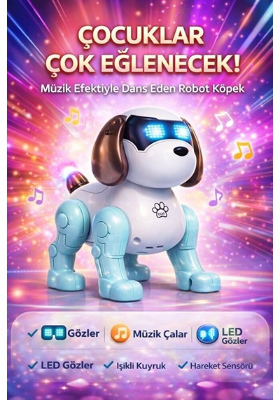 Dans Eden Sesli Işıklı Robot Köpek Eğitici Müzikli Dans Eden Sesli Işıklı Robot Köpek Mavi
