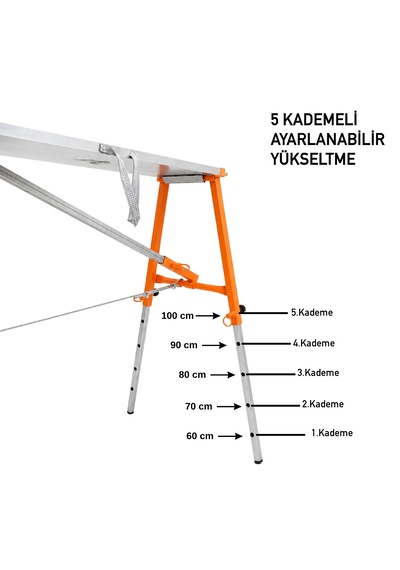 Alüminyum Gövdeli Çelik Ayaklı Teleskopik Katlanır İnşaat İskelesi - 400 Kg Taşıma Kapasitesi 100x36x200cm