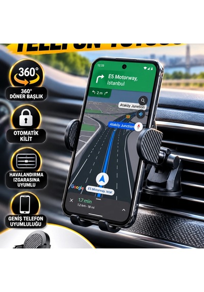 Havalandırma Izgarası Araç Telefon Tutucu 360 Döner Başlık Ve Otomatik Kilit