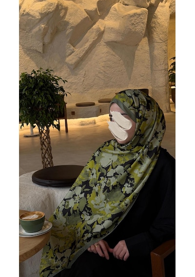 Qalortex Scarf Pamuklu Garden Desen Şal-zeytin Yeşili
