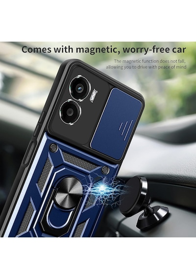 Xiaomi Poco X7 Pro İle Uyumlu Kılıf Magnetik Standlı Kamera Korumalı Sürgülü Kapak Lacivert