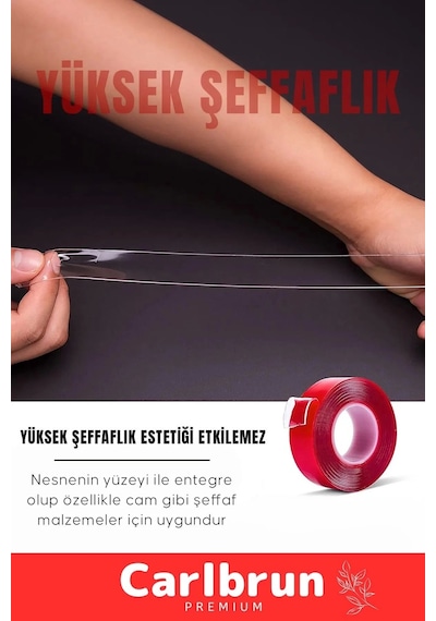Premium Ekstra Güçlü Çok Amaçlı Çift Taraflı Tamir Dış Mekan Montaj 2mt Silikon Şeffaf Bant 2 Adet