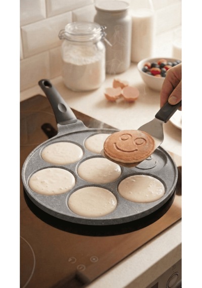 Panface Emoji Pancake Tavası 27 Cm 7 Bölmeli Döküm Alüminyu... Antrasit