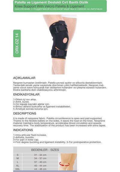 Neopren Patella Ligament Destekli Vekrolu Cırt Bantlı Dizlik Orx -dz14