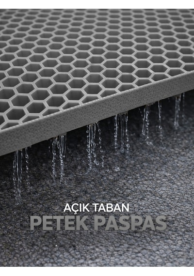 Beylini Petek Pvc Paspas Islak Zeminde Kaydırmaz İç Dış Mekan Banyo Duş Lavabo Havuz Kenar Halısı Bal Desen Gri