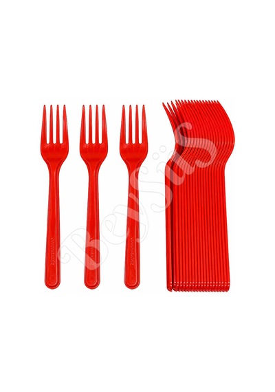 Parti Çatalı Lüks Plastik Kırmızı 24 Adet