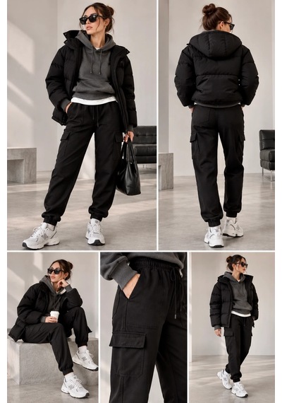 Bb Butik Basic Kadın Poliviskon Gabardin Cargo Jogger Pantolon Dm3535 siyah