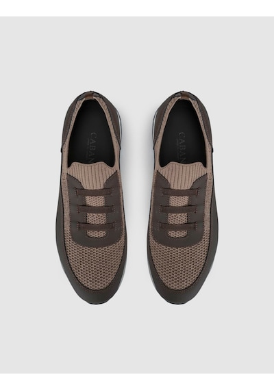 Cabani Bej Örgü Dokulu Konfor Sneaker Siyah - Neon Yeşil