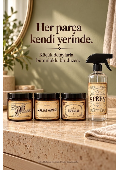 Alubrella 500 Ml 2 Amber Pompalı Şişe, 2 Kapaklı Kavanoz Ve Şeffaf Sprey Şişe Etiketli Set
